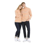 Striped shirt Ecru / Mandarine, unisex made in France Orcival mariniere