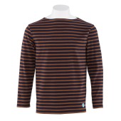 Striped shirt Navy / Hazelnut, unisex made in France Orcival