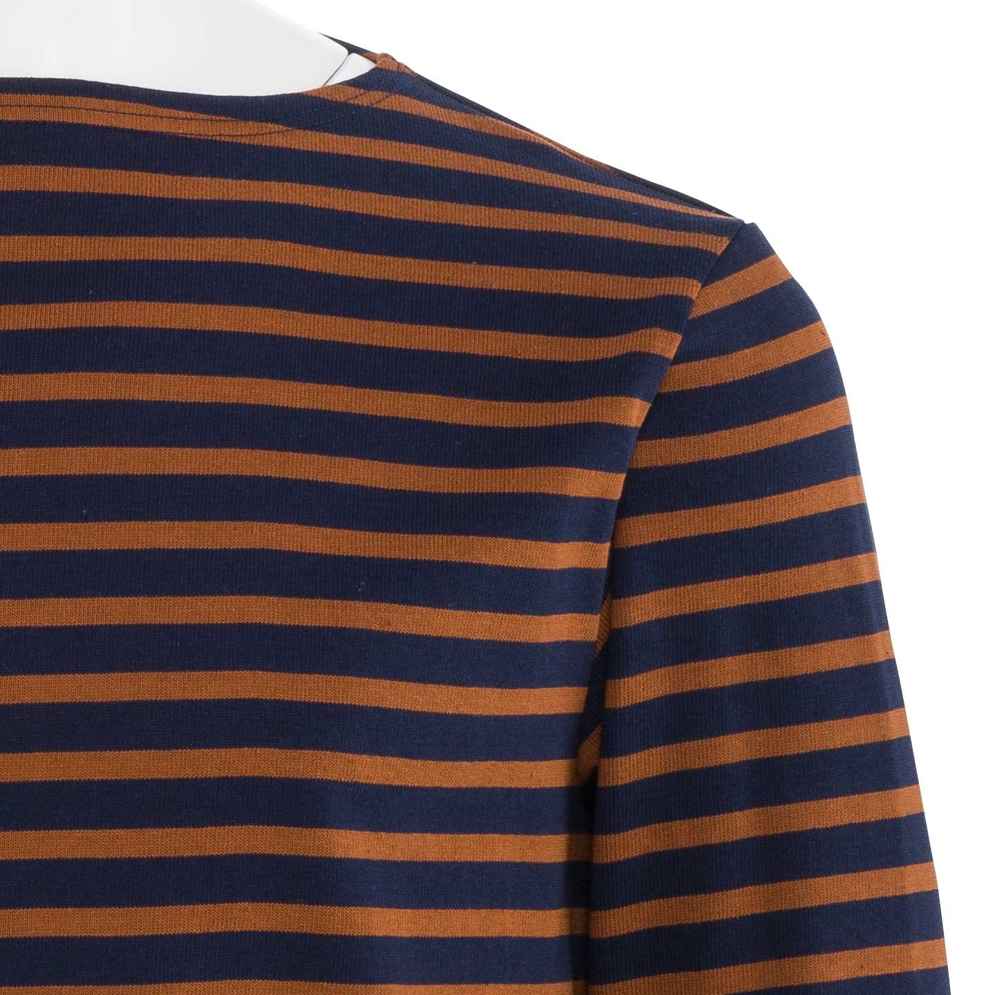 Striped shirt Navy / Hazelnut, unisex made in France Orcival