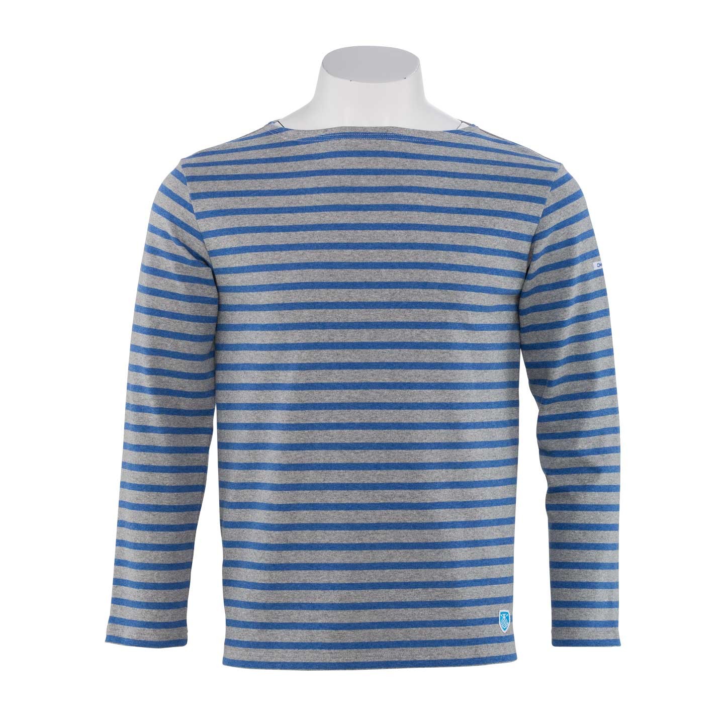Marinière Heather Grey / Q. Blue, unisex made in France Orcival